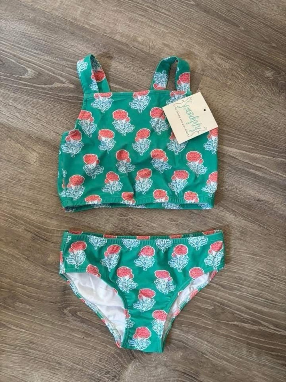 Green Floral Tank Two-Piece Kids Swim Set